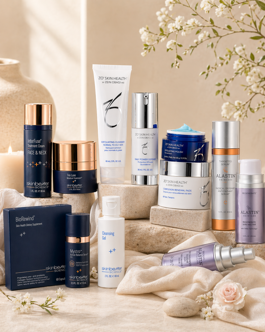 A group of various medical grade skicare at The Med Spa of Flower Mound