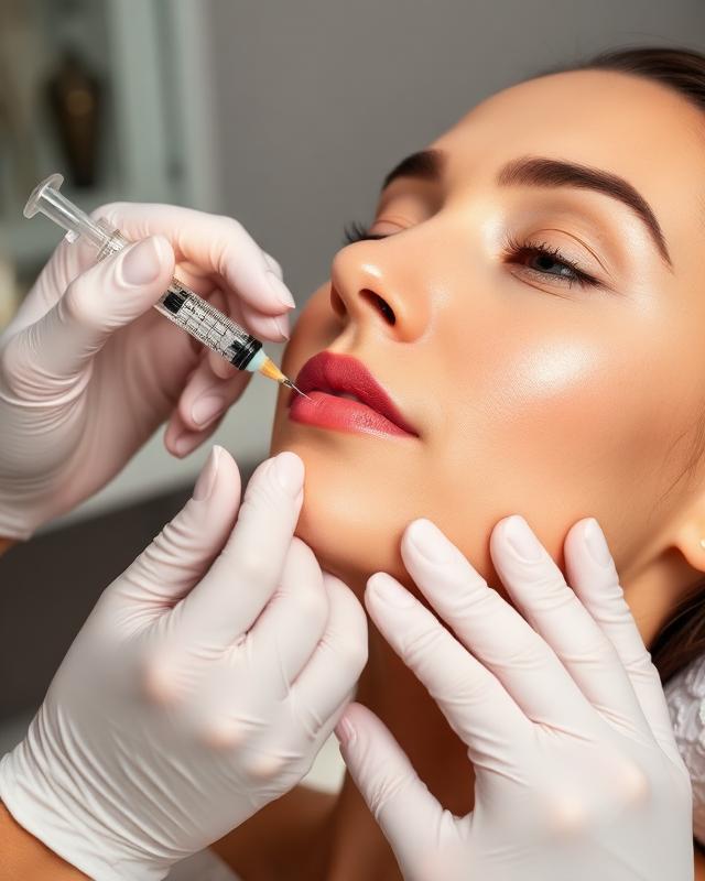 image of a client with the hands of the one injecting filler into client lips